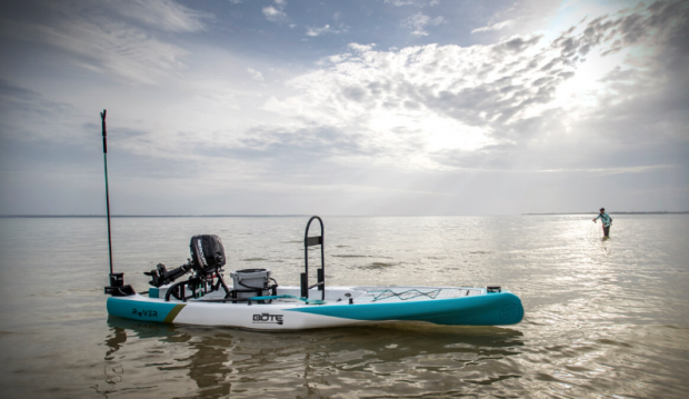 New BOTE Inflatable SUP Comes with 6-hp Outboard, Fits in a Bag